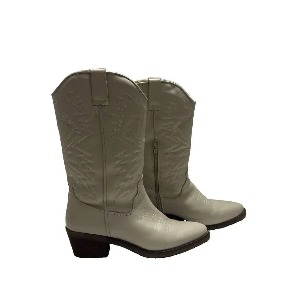 Steve Madden Windie Cowboy Boots 9 M Western Ivory Leather Prep Boho